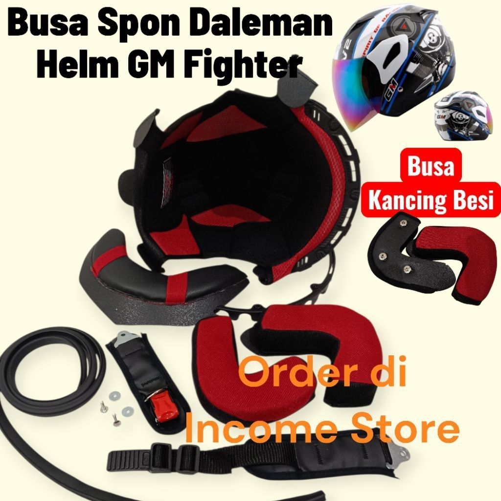 Busa Fullset Helm GM Fighter Busa Pipi Busa Leher Tali Gesper Helm GM Fighter Kancing Besi
