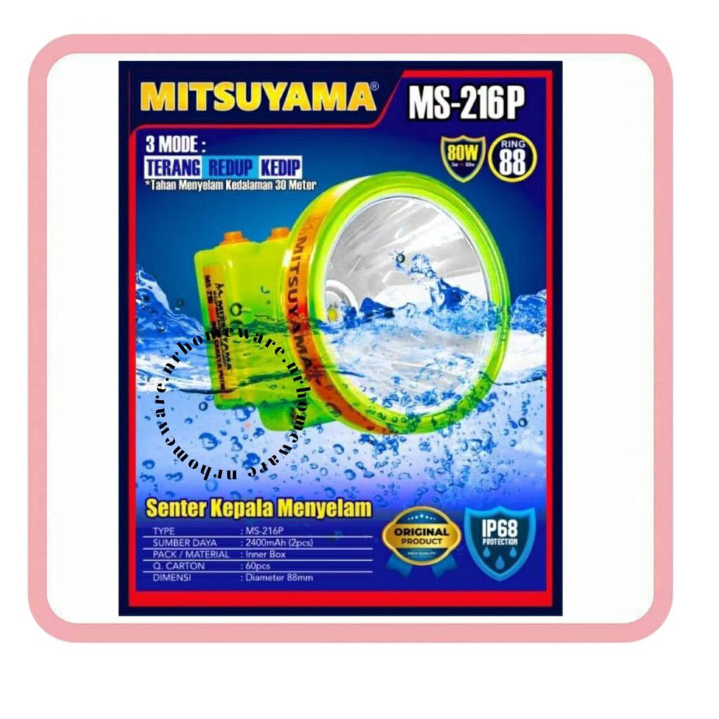 NR Homeware Mitsuyama MS 216P Senter Kepala Selam 80 Watt Mitsuyama MS-216P Diving Super Terang Sent