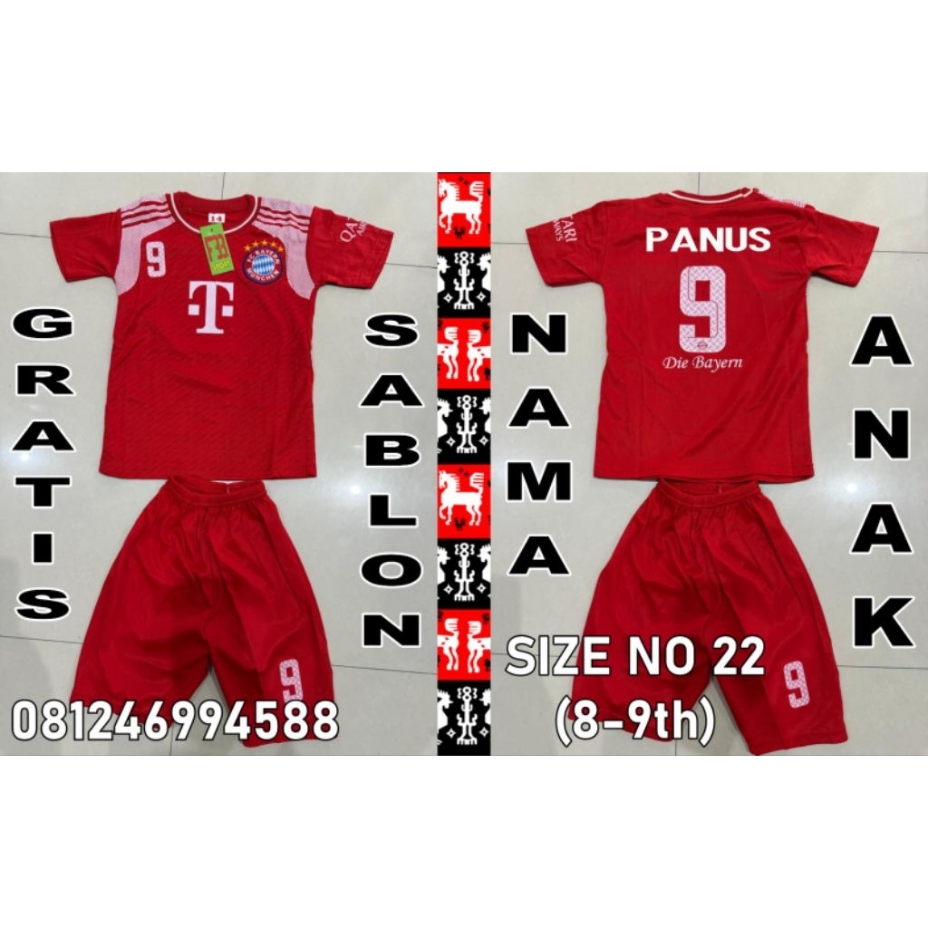 setelan Jersey anak Bayern Munchen size no 22 (8-9th