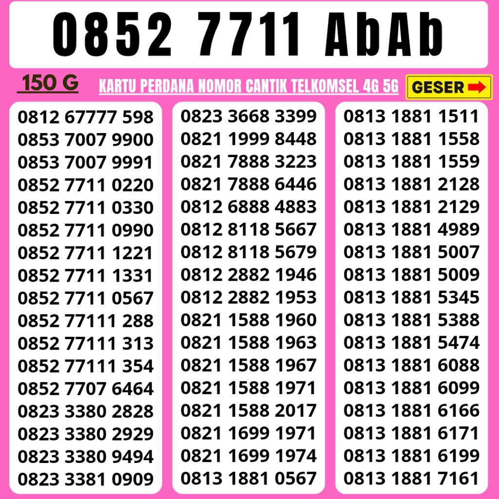 Nomor Cantik Telkomsel Panca Super 7711 Kartu Perdana Telkomsel Tsel Red Telkomsel 5g Telkomsel 10 d