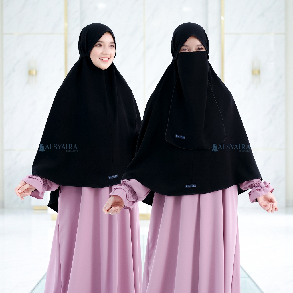 Alsyahra Exclusive Set Khimar Daily Rope Cadar Tali Soft Jetblack Size L
