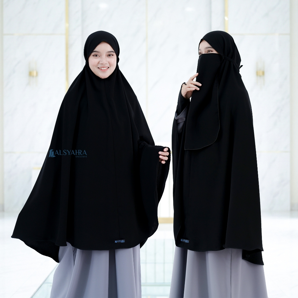 Alsyahra Exclusive Set Khimar Daily Rope Cadar Tali Soft Jetblack Size XXL