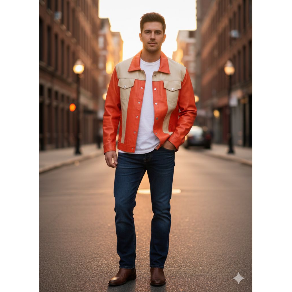 jaket kulit asli 100% MODEL LEVIS KOMBINASI KEREN bb75-80 size L fit XL