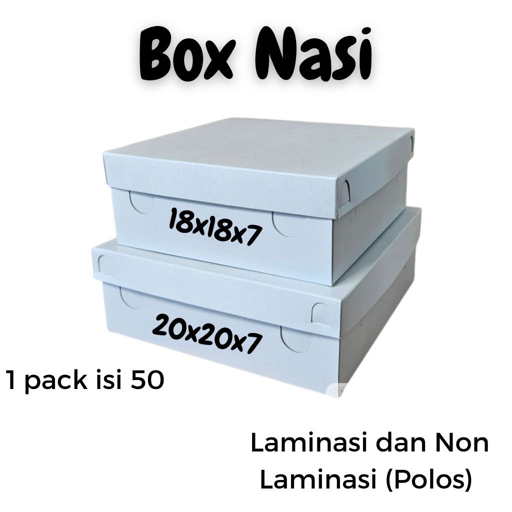 Dus Nasi Kotak Kue Putih polos | Box Catering | Laminasi dan Non Laminasi | 18x18 20x20 | 50 Pcs