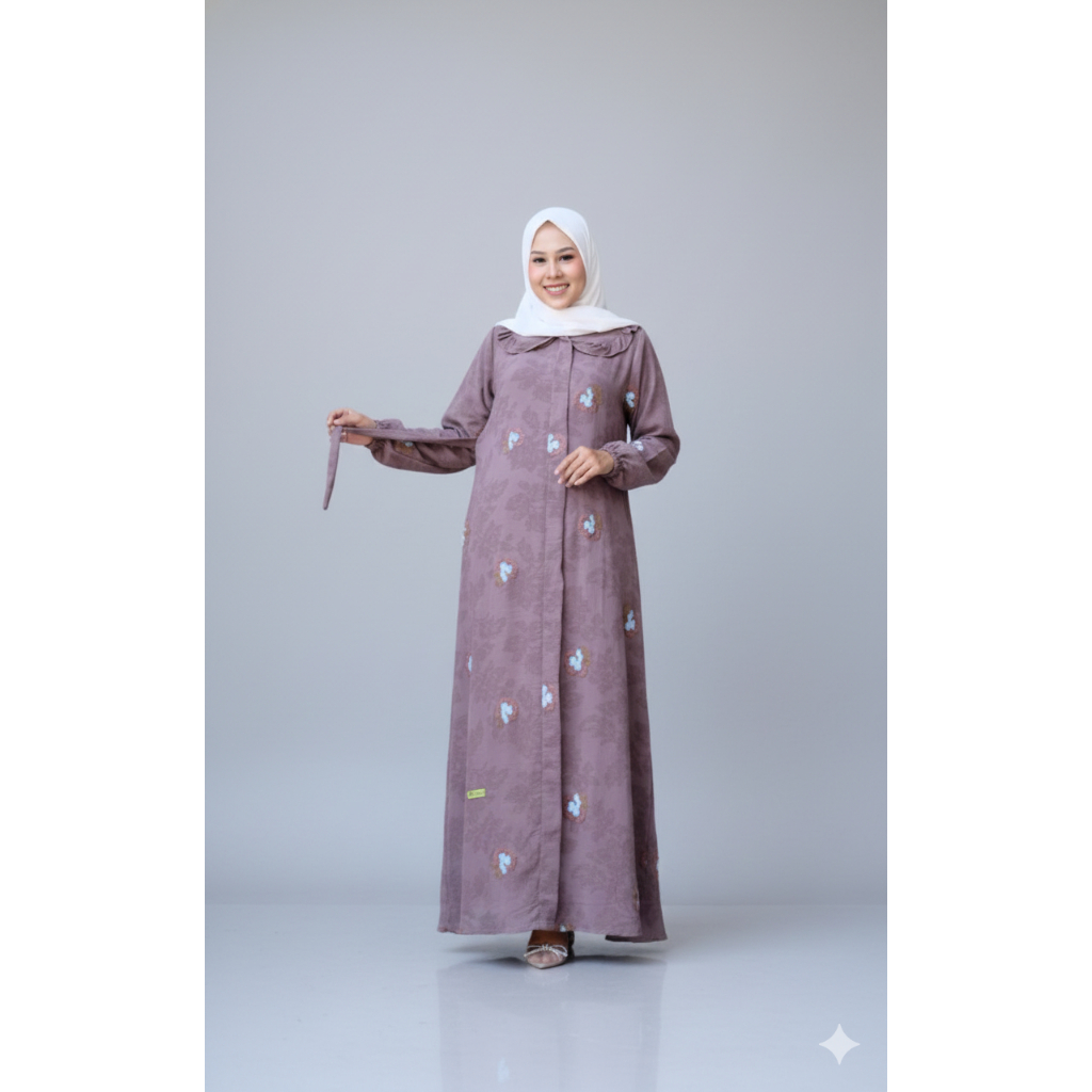 Homedress pompom busui aini modiste, gamis busui, dress aini pompom kekinian