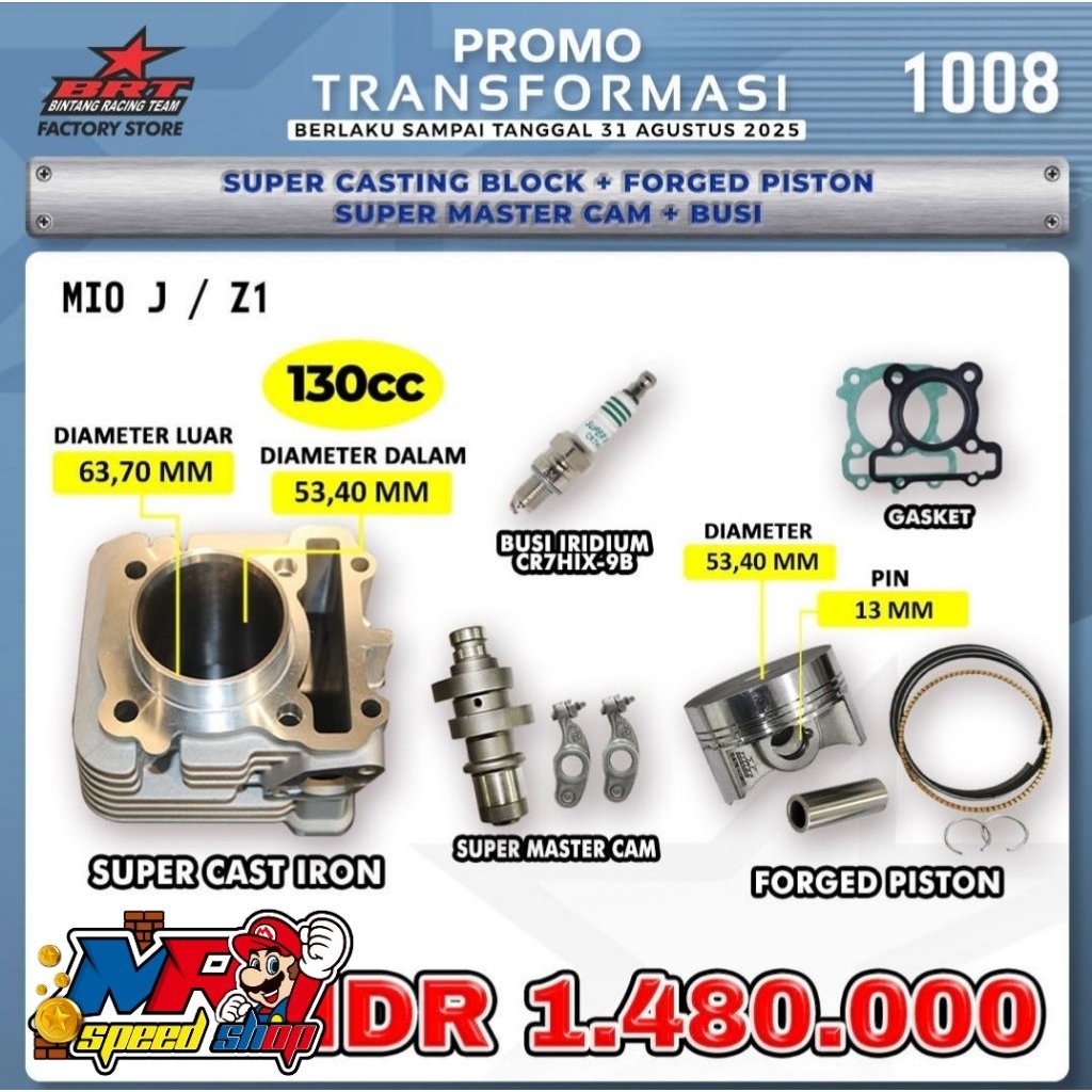 PAKET BLOK SEHER 130CC BRT MIO J/XRIDE/FINO/JUPITER Z1/SOUL GT 115