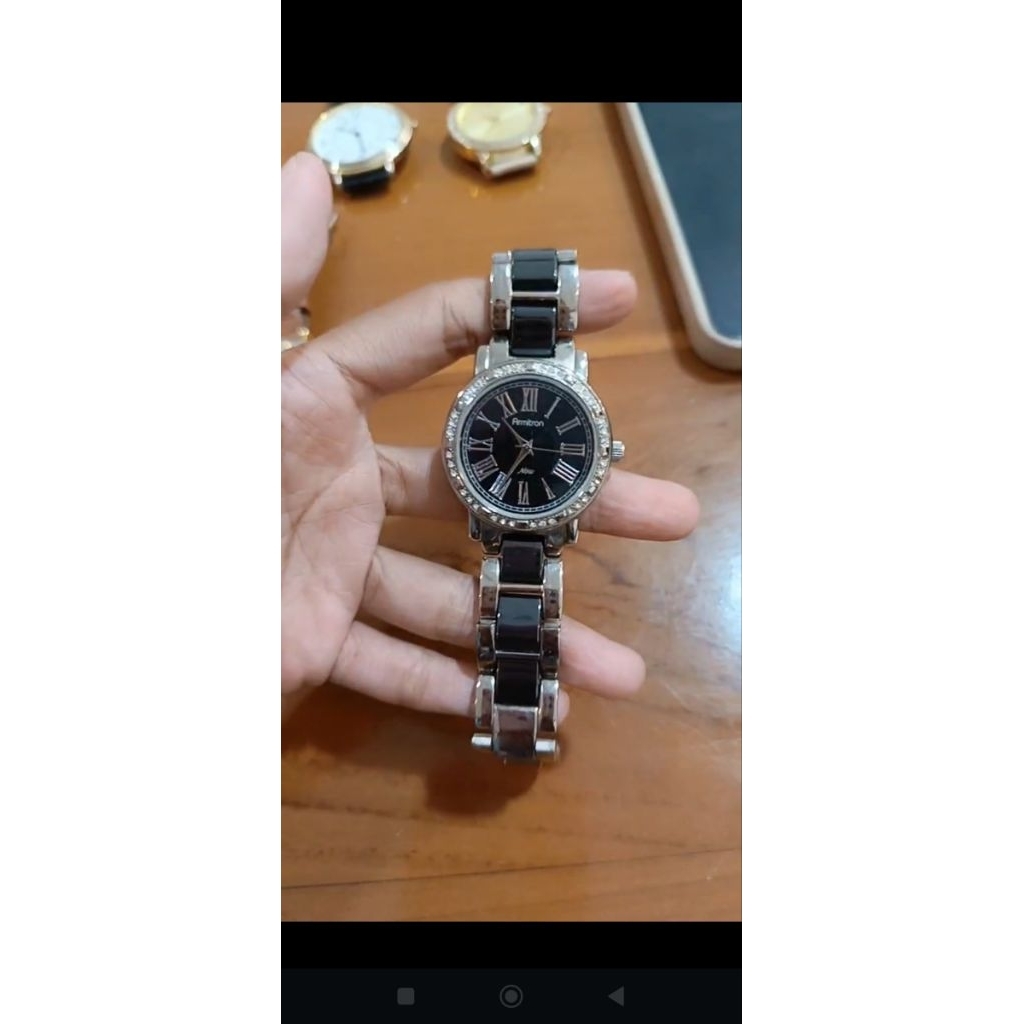 jam tangan watch armitron Dial black, geneva black strap, geneva resin leopard