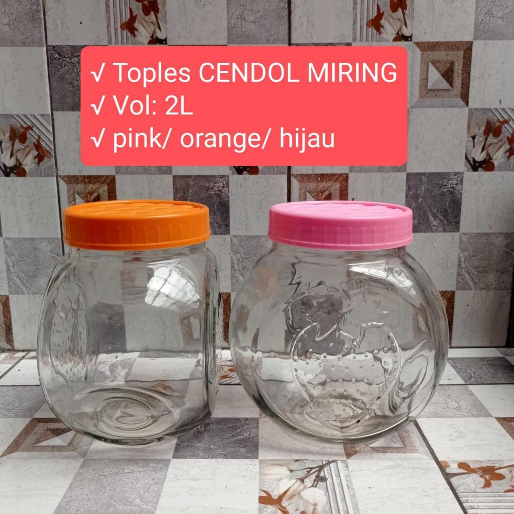 (TP-7) Toples KACA Cendol Asinan Es Campur 2 Liter Jar Beling Miring Serbaguna Jadul Tutup KEDAUNG