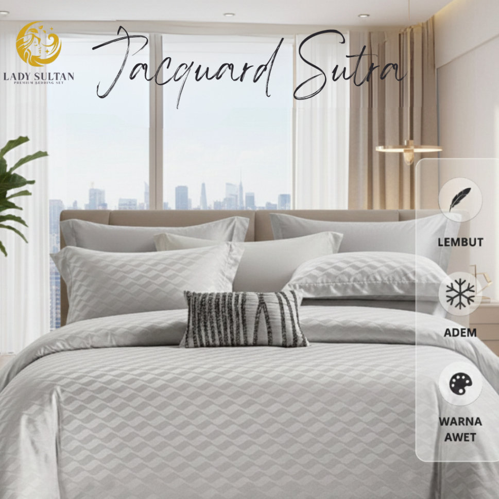 LADY SULTAN Bedcover Set Premium – Jacquard Sutra Organik Motif Timbul Emboss