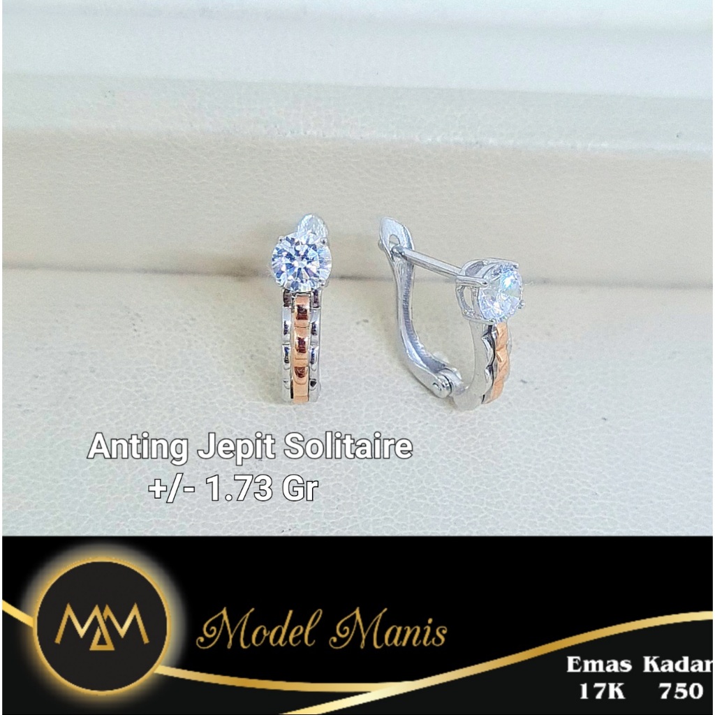 Model Manis Gold - Anting Jepit Rolex Putih - Emas 17k 750
