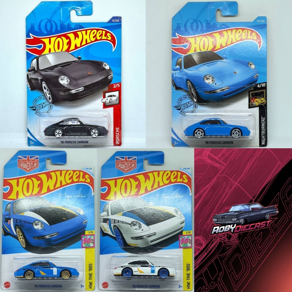 Hot Wheels 1996 Porsche Carrera Black Porsche Blue Nightburnerz Blue White The '90s