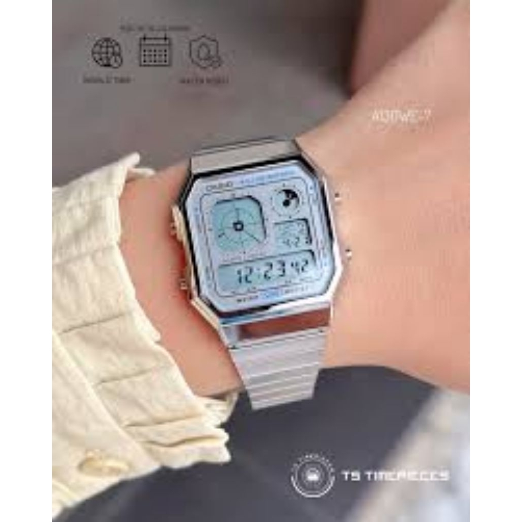 Casio A130WE-7ADF Digital Stainless Steel Watch - Retro Illuminator