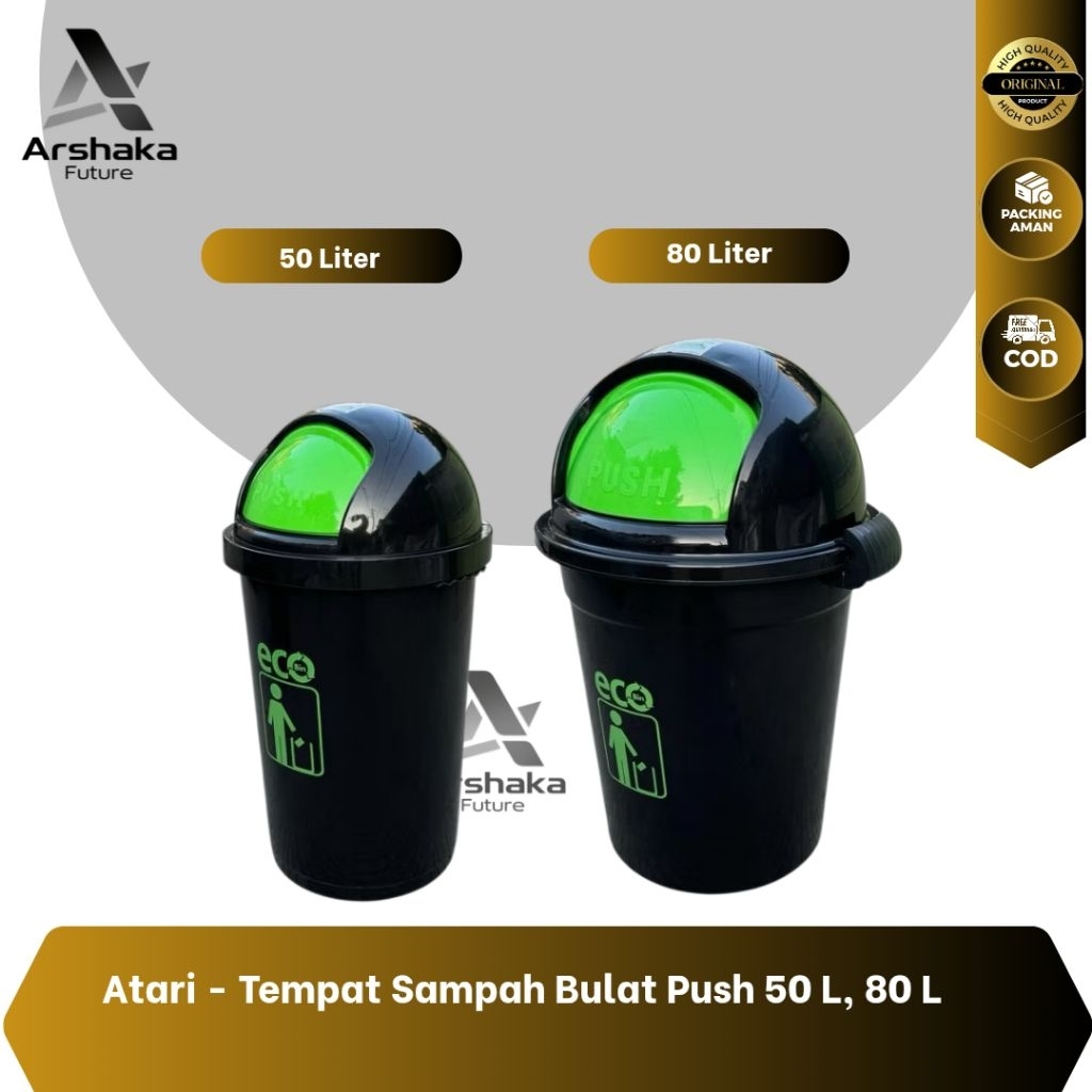 Atari - Tempat Sampah Bulat Push 50L & 80 L, Tempat sampah Indoor & Outdoor