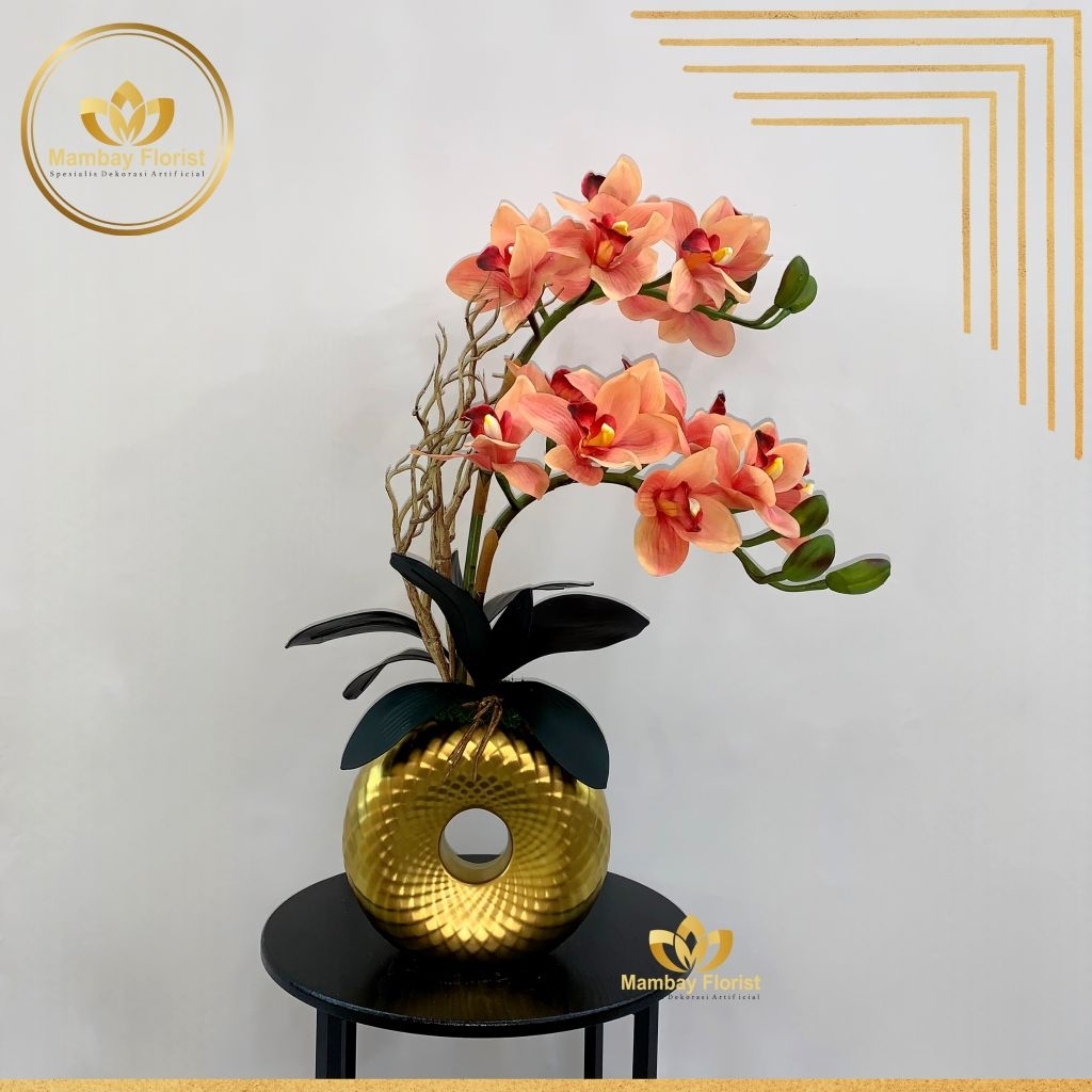 Bunga Anggrek Artificial Cymbidium Latex Vas Donat