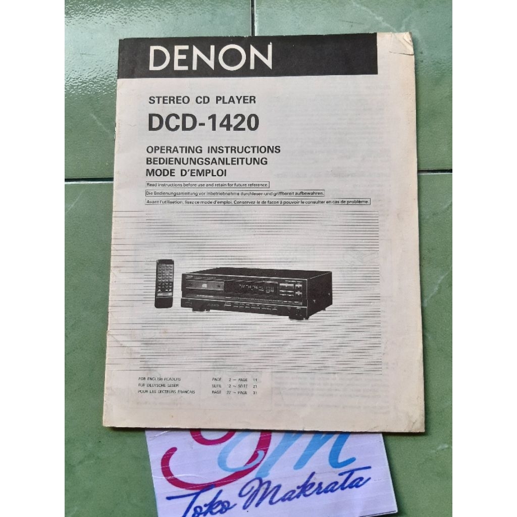 buku pedoman pemilik stereo cd player DENON DCD-1420 jadul lawas lama langka