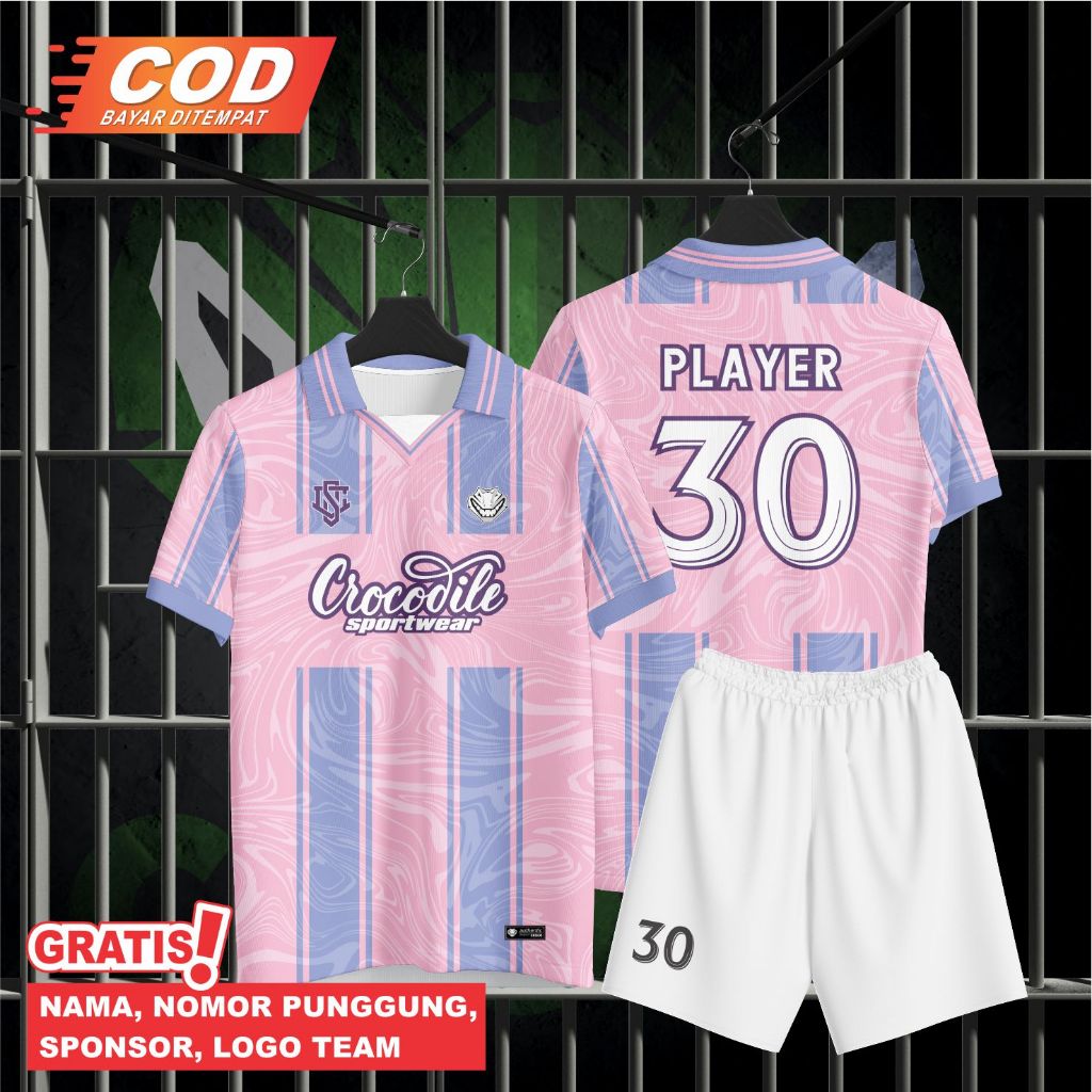 BAJU SEPAK BOLA Jersey Futsal Poliester Dryfit Full Print Anak Dewasa Pink Ungu Ukuran Banyak