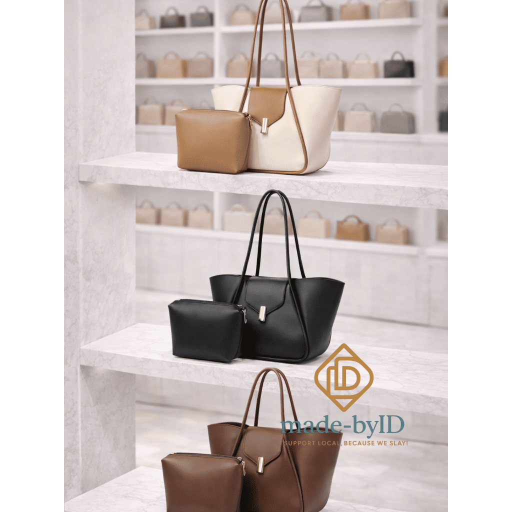 Made by ID - Tas Wanita | Tas Tote Bag Set 2in1 Wanita - Tas Bahu Kerja Besar Elegant Mewah Import