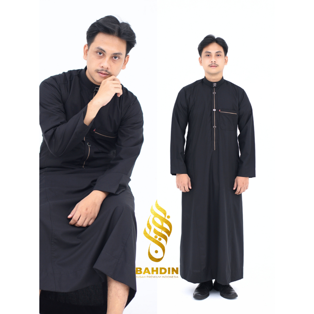Bahdin Official Jubah Pria Dewasa Slimfit Hitam Motif Bergaris Sultan Raja