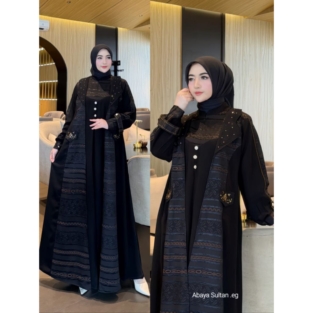 ABAYA SULTAN BAHAN JETBLACK PREMIUM WUDHU FRIENDLY DAN SAKU KANAN