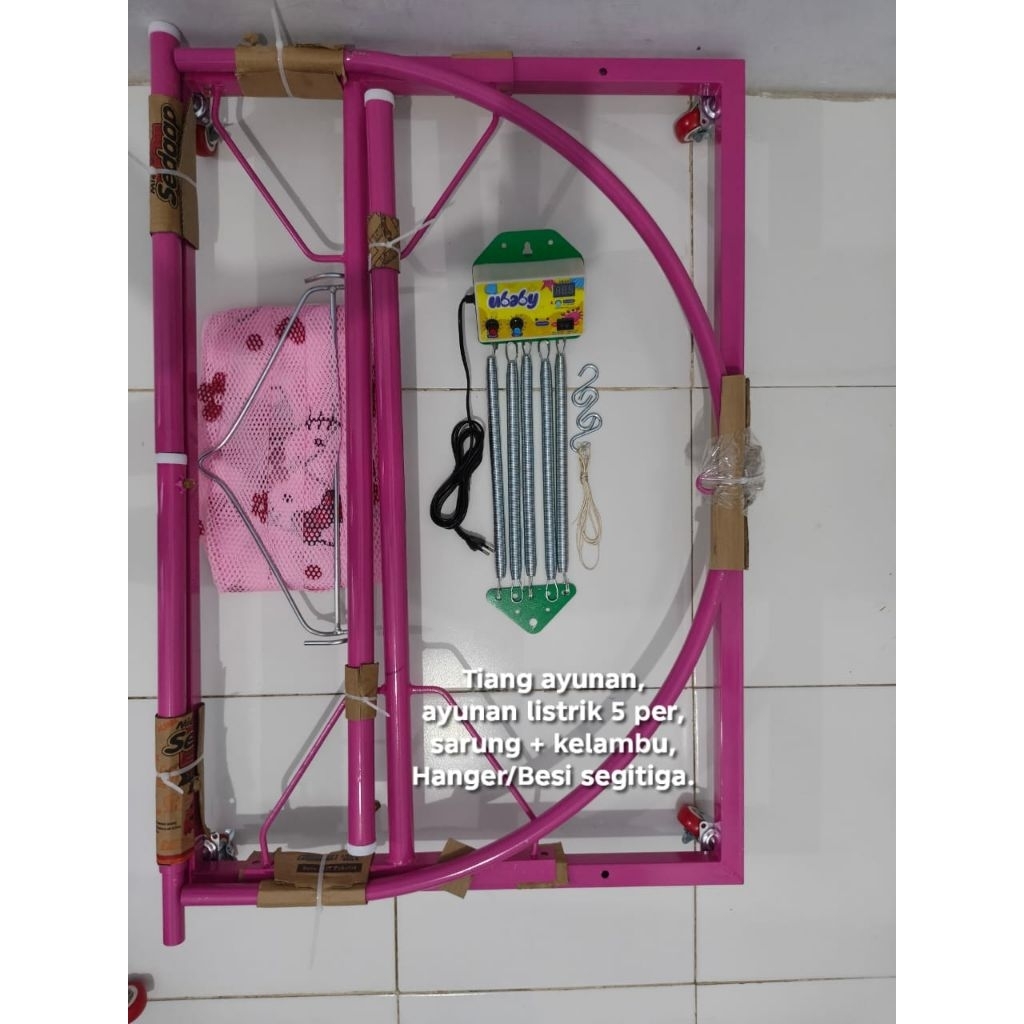 Sepaket Ayunan Listrik Dan Tiang Ayunan 4IN1, Biru, Pink, Hijau