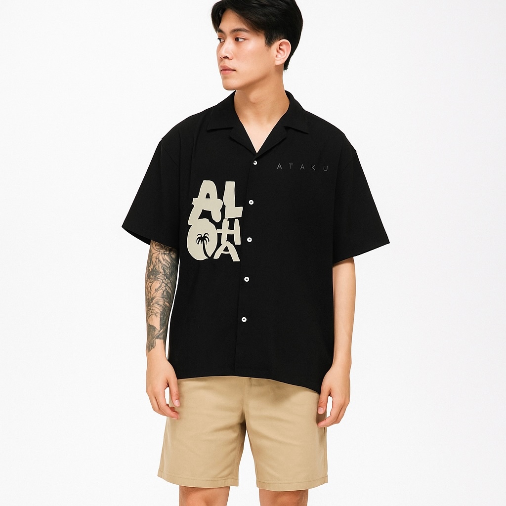 Kemeja Vintage Pria Lengan Pendek Kemeja Pria SPARTA Korea Kemeja Pria Baru Hitam Putih Motif Pria