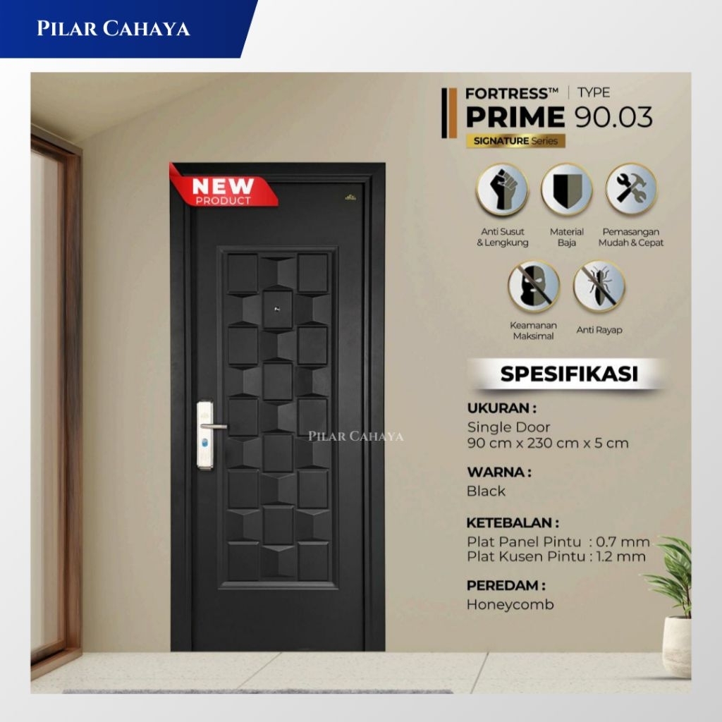 PINTU BAJA FORTRESS PRIME 90.03 HITAM UKURAN 90x230 SINGLE TERBARU