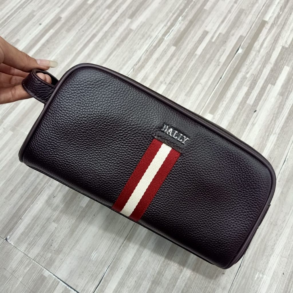pouch bag bally kulit coklat handbag tas tangan pria
