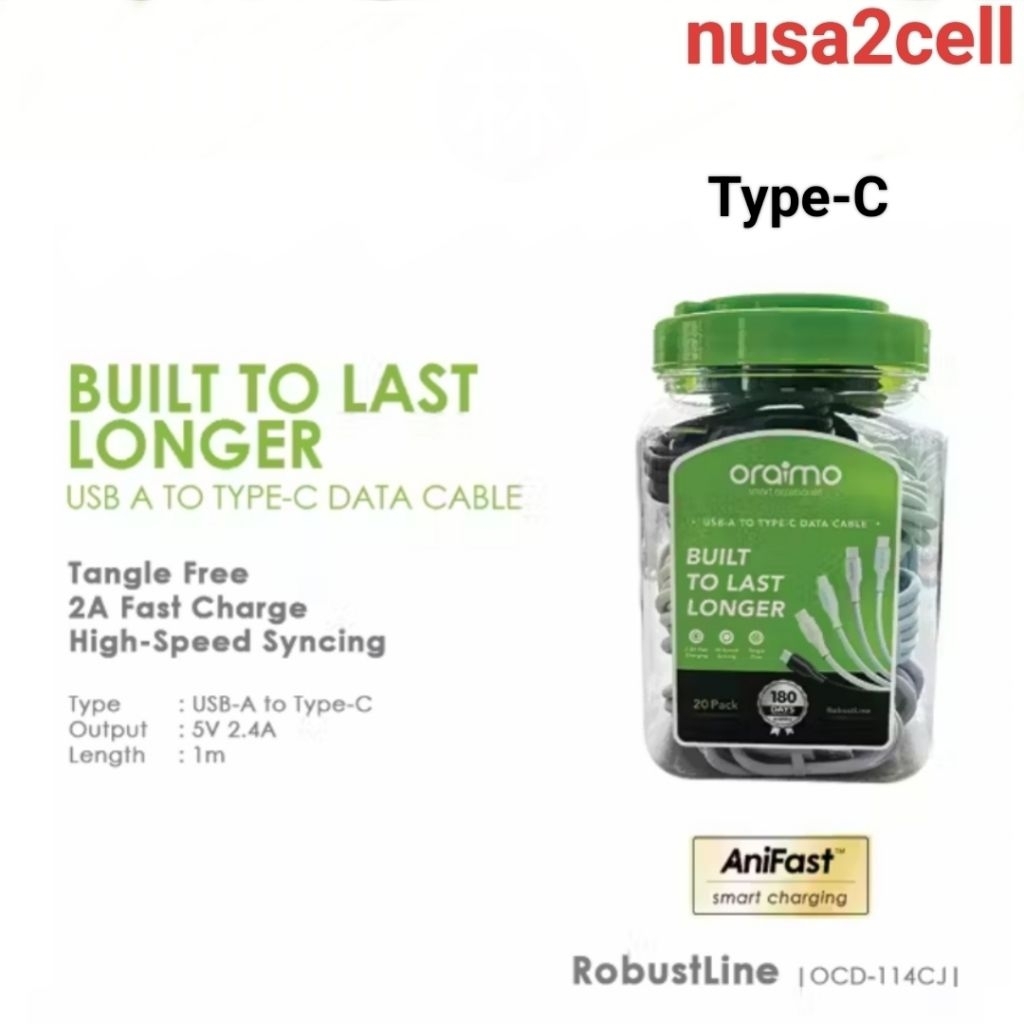(PCS) KABEL ORAIMO OCD-114CJ TYPE C / OCD113C Type-C 2.4A FAST CHARGING Original Garansi 1 Tahun