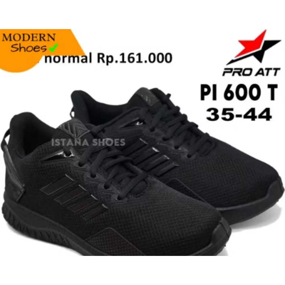 Sepatu Sekolah Anak Laki Laki Perempuan SD SMP SMA REMAJA DEWASA PRO ATT PI 600 T Full Hitam Sneaker