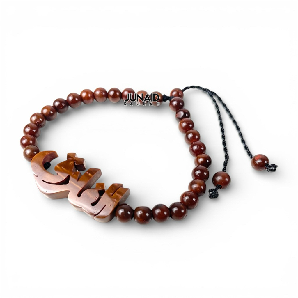 Gelang Custom Nama Arab Aesthetic - Bulat - Kayu Kaukah Kokka Asli Coklat Hitam Pria Wanita Santri