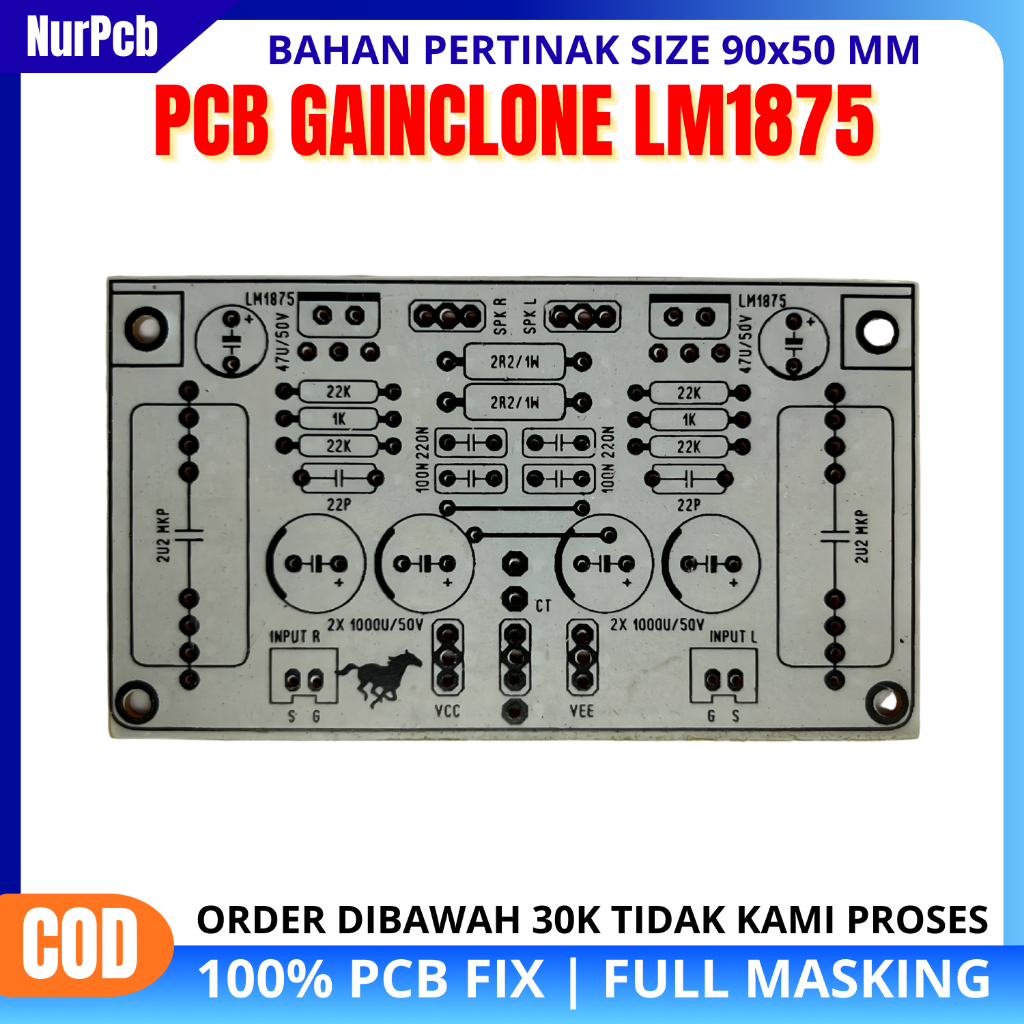 NUR PCB - PCB Power Amplifier Gainclone LM1875 TDA2030 TDA2050 Stereo Fullmasking 18-45VAC 4-8 Ohm