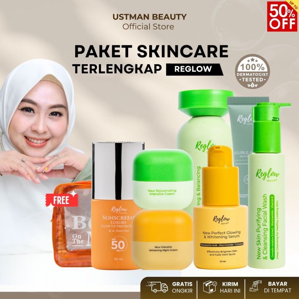 REGLOW PAKET 5IN1 Skincare Original Perawatan Wajah Pemutih Penghilang Flek Hitam Gratis Ongkir