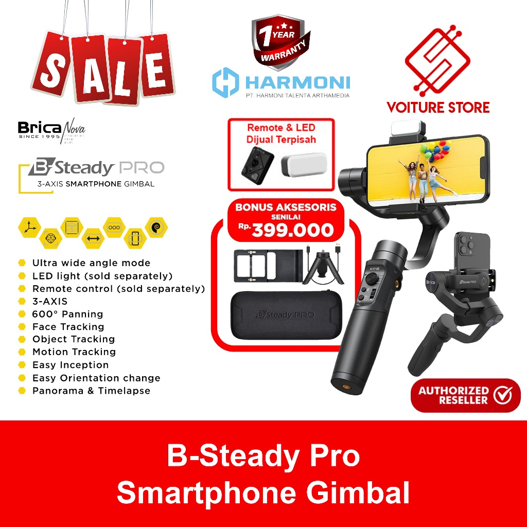 Brica B-Steady BSteady PRO 3-Axis Compact Camera Smartphone Gimbal Stabilizer HP