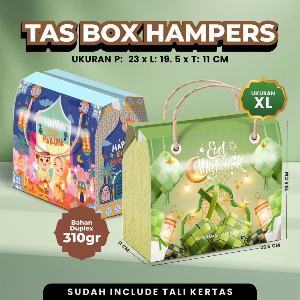 TAS BOX HAMPERS | BOX HAMPERS LEBARAN | BAHAN TEBAL DUPLEX 310GR FREE TALI KERTAS | BOX IDUL FITRI