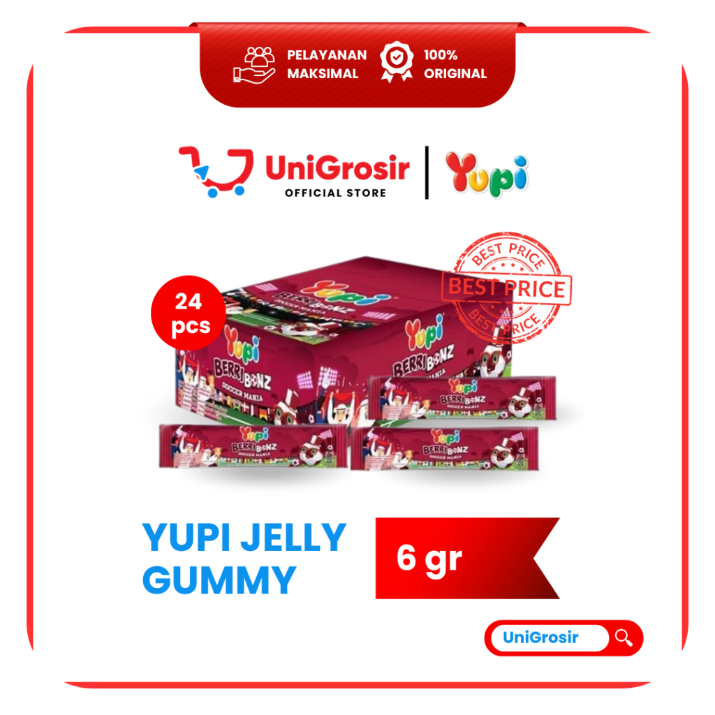 [UniGrosir] PERMEN YUPI JELLY GUMMY CANDY BERRI BONZ SOCCER MANIA ~ 6 g x 24 pcs BOX