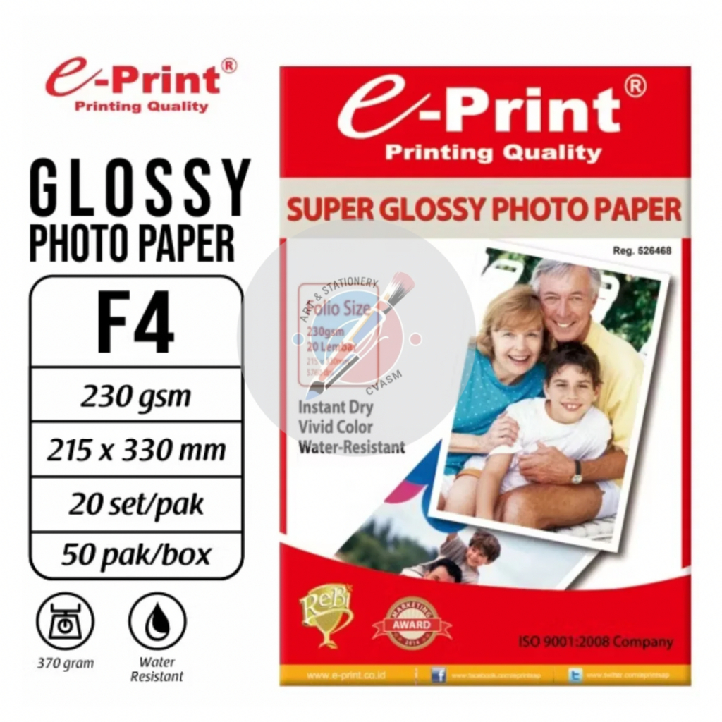 [1 BUNGKUS] Supper Glossy Photo Paper / Kertas Foto Glossy Ukuran F4 230gsm Isi 20 Sheets E-print