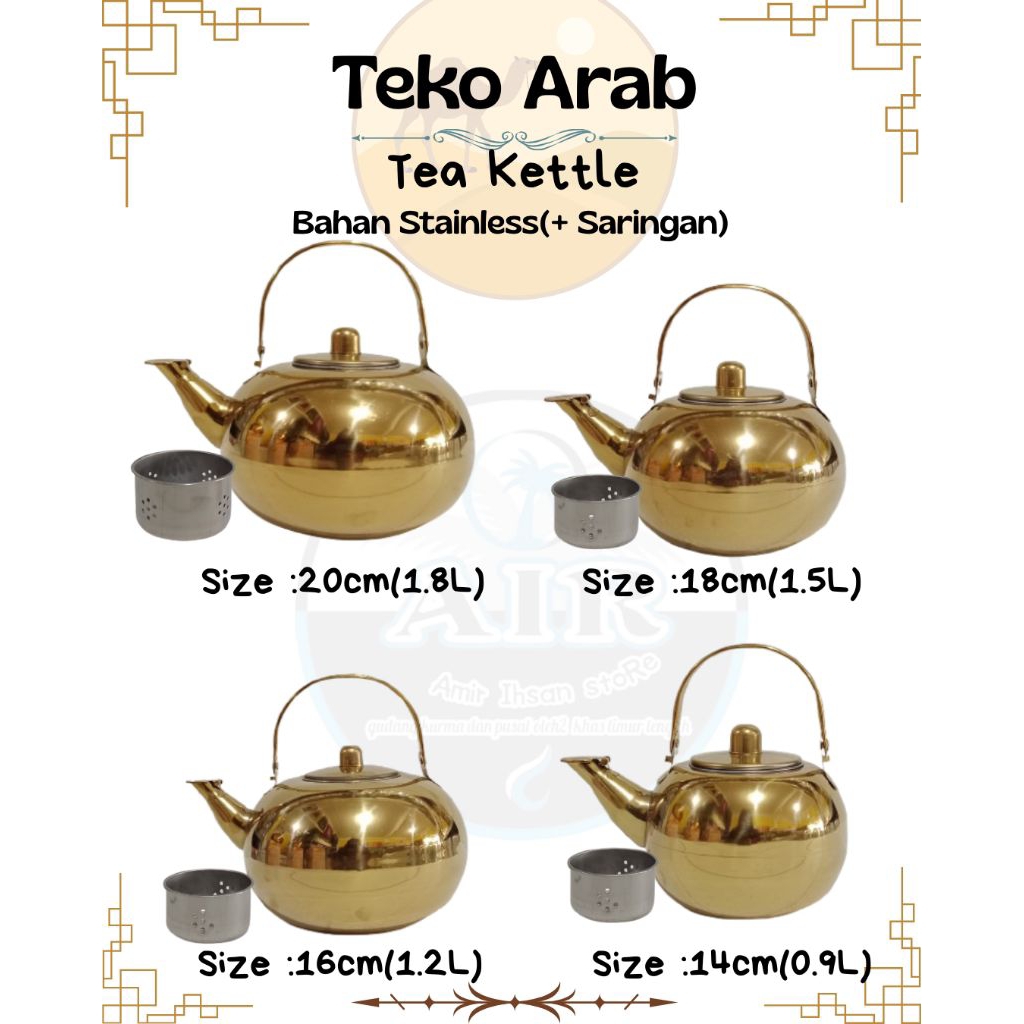 Teko arab Polos air zam zam/Teko arab bahan stainless 1liter/Ceret Arab air zam zam
