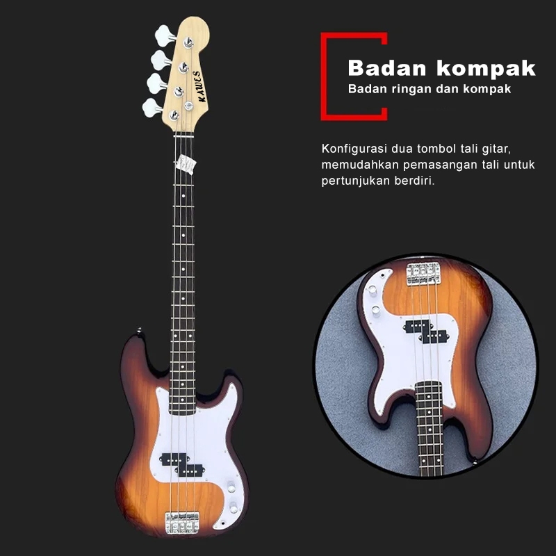NEW  STRUMORA Gitar Bass Elektrik 4 Senar Rosewood Maple Bodi Kompak untuk Anak-anak Siswa