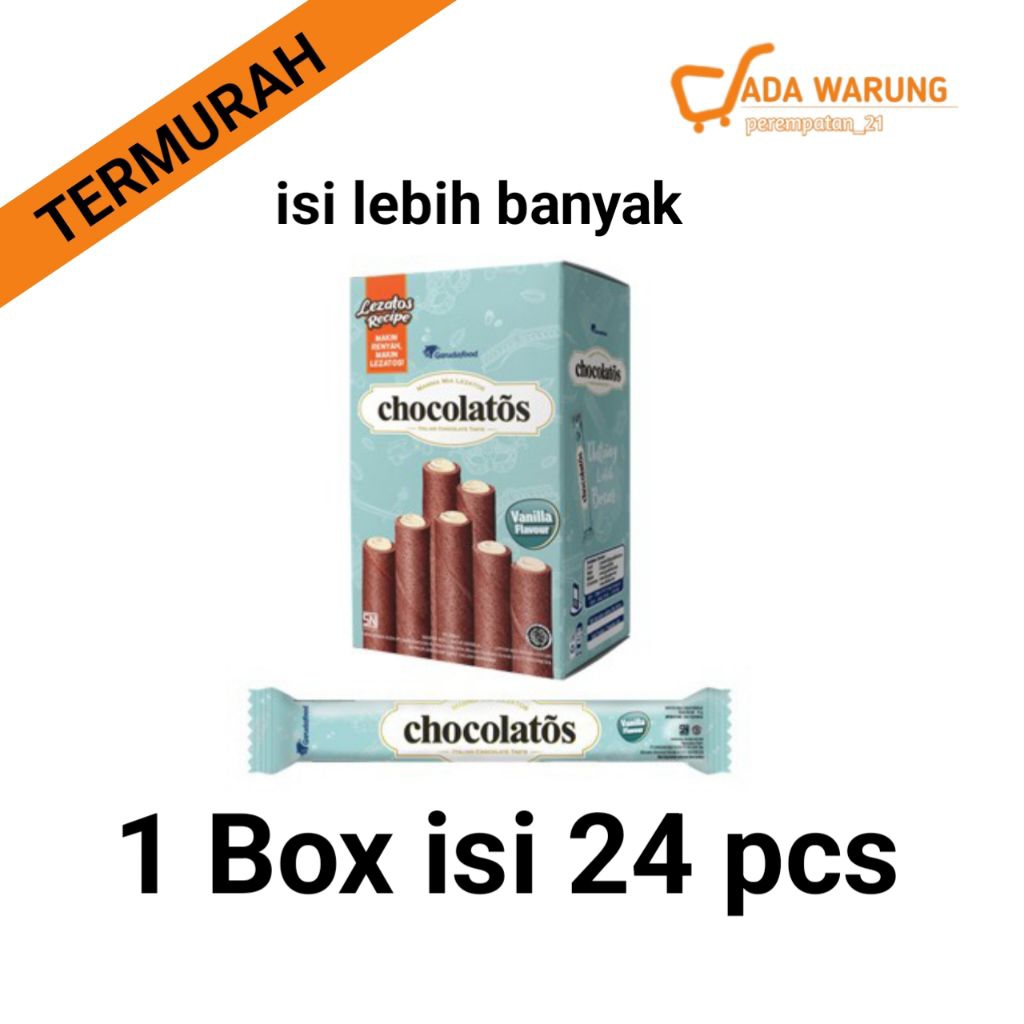 Chocolatos Wafer Stick Rasa Vanilla 1 Box isi 24 pcs / Jajanan Warung Snack Anak Murah