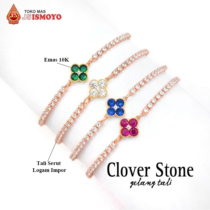 Gelang Tali Serut Kombinasi Emas Clover Stone J5 Ismoyo