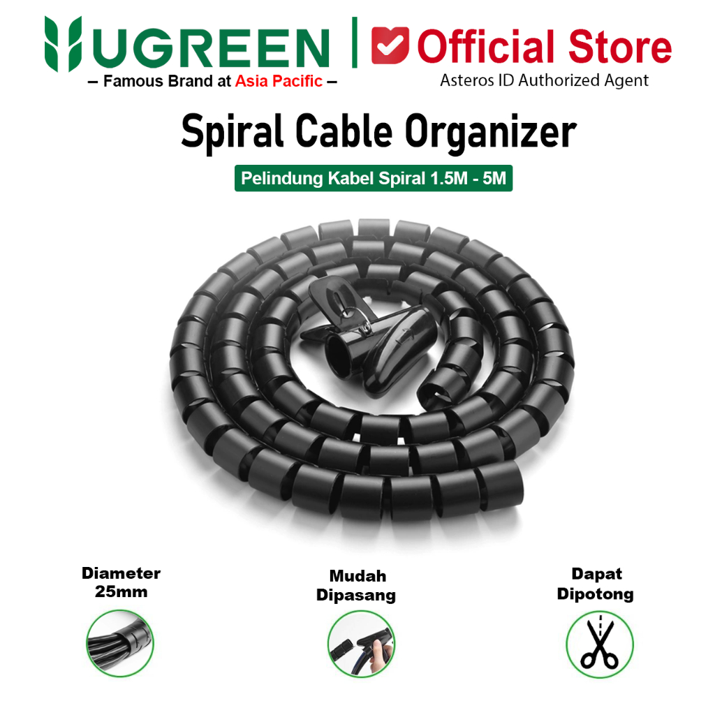 UGREEN Pelindung Kabel Spiral Wrap Cable Zipper Organizer Tube 1.5M 5M