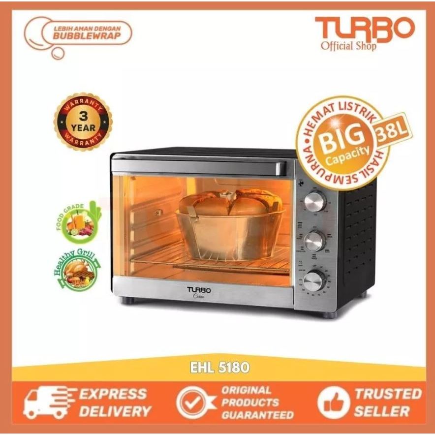 TURBO Oven Toaster Carino EHL5180 38L Baru 550W Dual Heat 3 Tombol 4 Elektroda