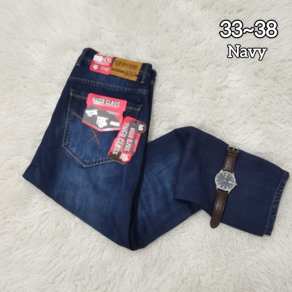 HUGO GLASS celana panjang jeans pria original slim-fit size 33-38 jumbo Premium