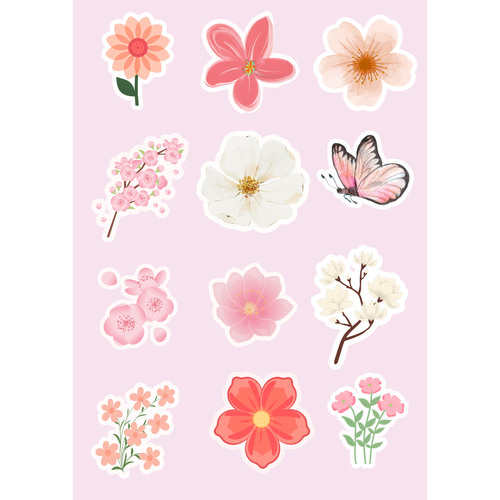 stiker lucu/ stiker aesthetic/ stiker bunga/ stiker pink