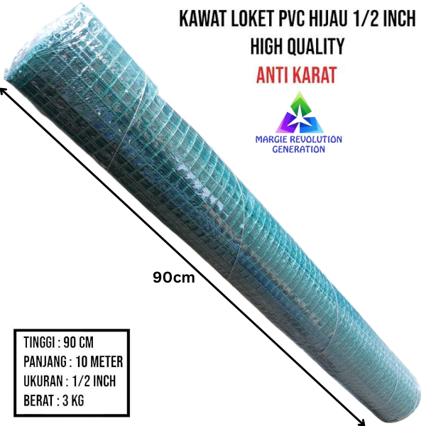 PROMO GROSIR Kawat Loket PVC Hijau 1/2 Inch Per Rol ± 10 Meter Lebar 90 cm / Kawat Ram Ayakan Pasir 