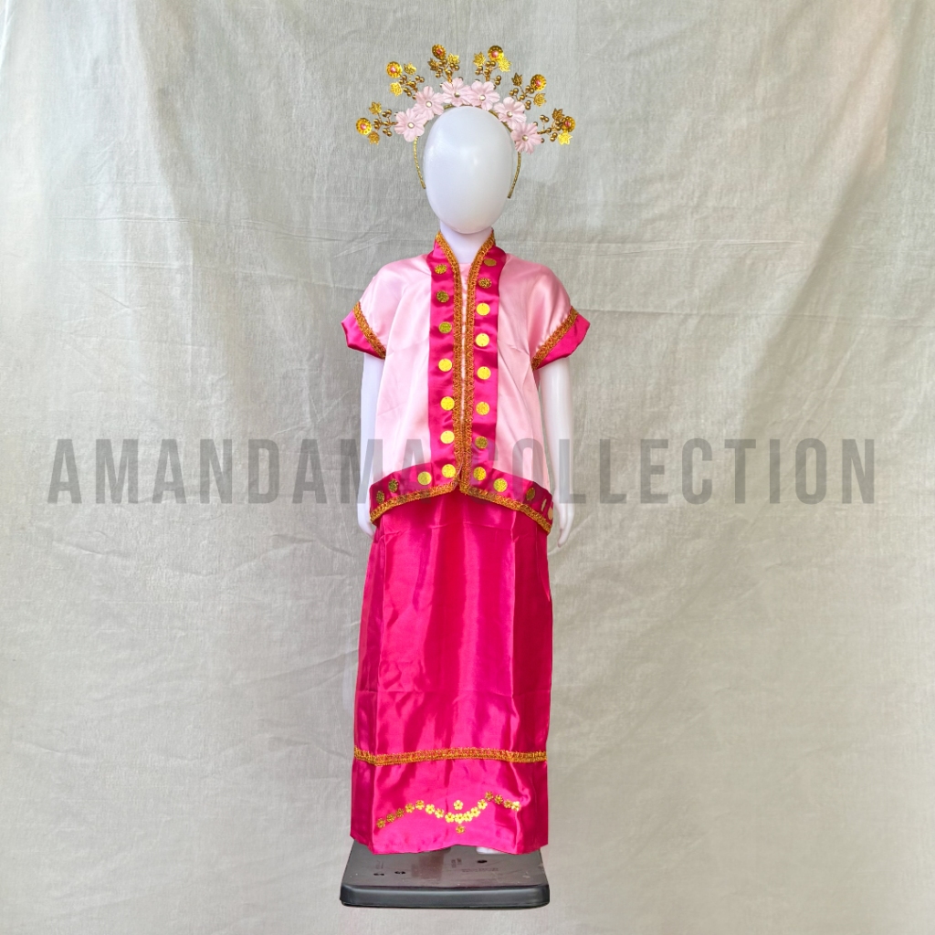 Baju Adat Bodo Anak Anak Set Lengkap Bando TK SD - Baju Bodo Adat Bugis Anak Anak TK SD