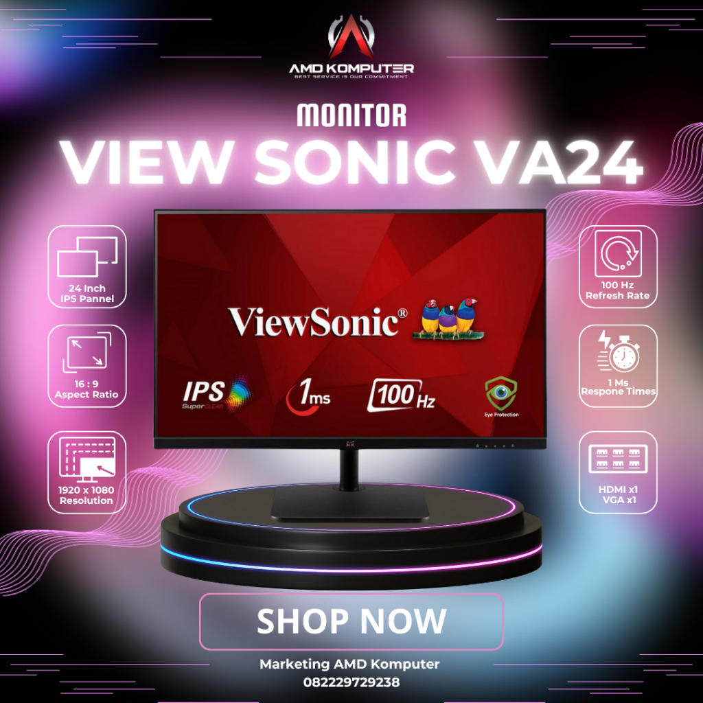 ViewSonic 24” IPS Monitor VA2432-H VA2432H | 1080p | Frameless | 100Hz