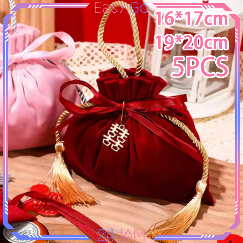 Isi 5pcs Pouch Souvenir Wedding Pouch Serut Satin Candy Pouch Satin Tas Serut Souvenir Pouch Wedding