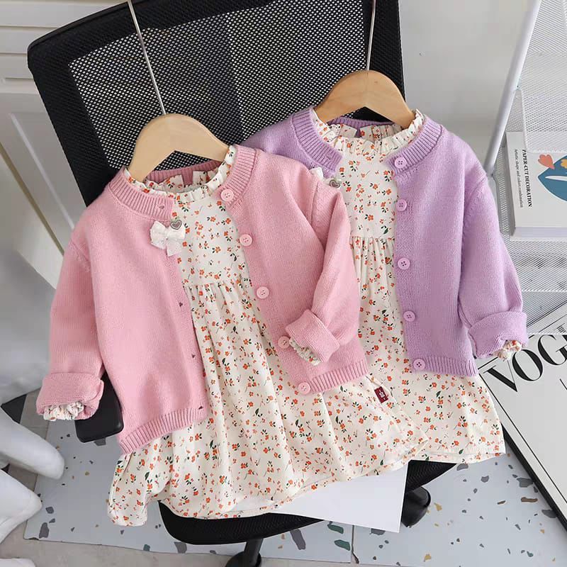 LittleMiu Set Dress dan Cardigan Anak Perempuan Lengan Pendek