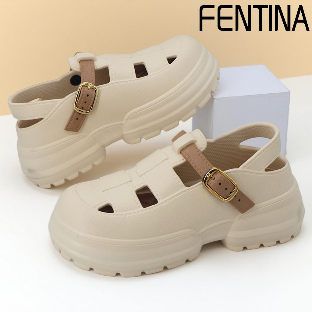 FENTINA Sandal Wantia Wedges Kekinian Tinggi Sandal Baim Wanita Jelly Sandal Selop Wanita Lace-up